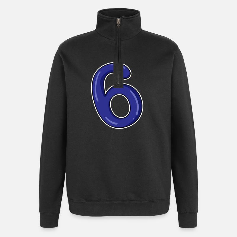 Nummer 6 Zahl Blau - Quarter-Zip-Sweatshirt - Schwarz