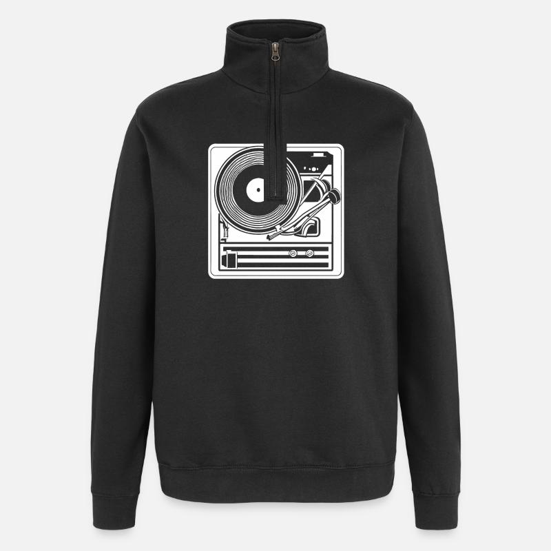 Retro Design Turntable - Quarter-Zip Sweatshirt - black