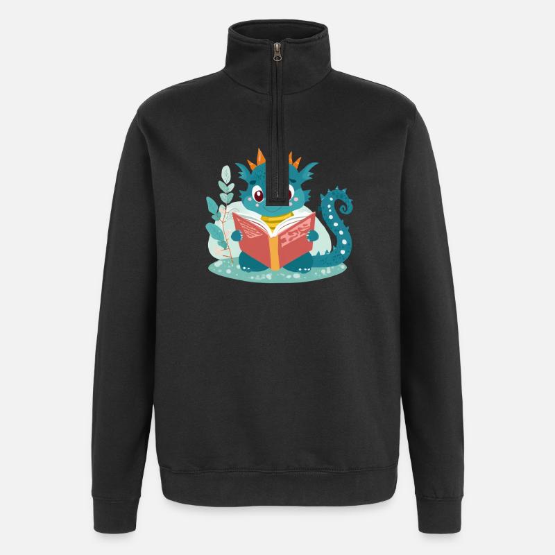 Petit dragon avec livre - Sweat à zip 1/4 - noir