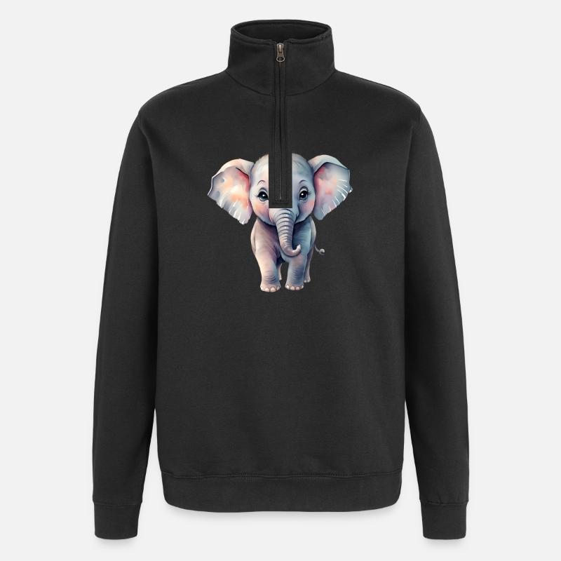 Éléphant pastel dans le style aquarelle - Sweat à zip 1/4 - noir