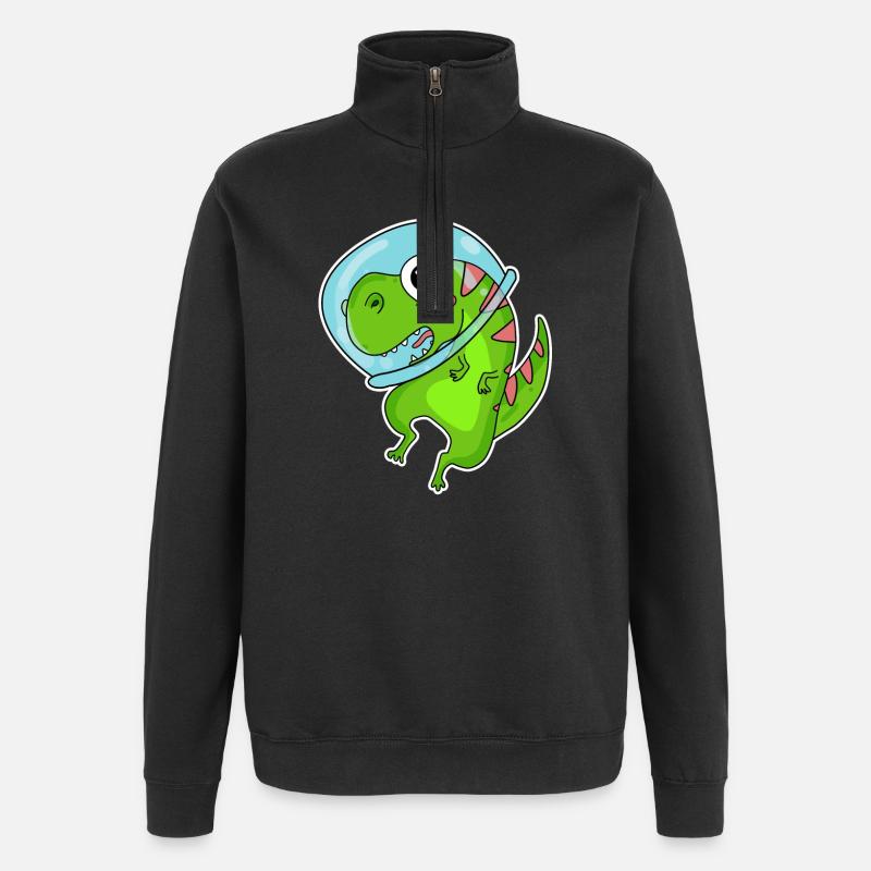Dino Motif Dinosaur Space Astronauat - Quarter-Zip Sweatshirt - black