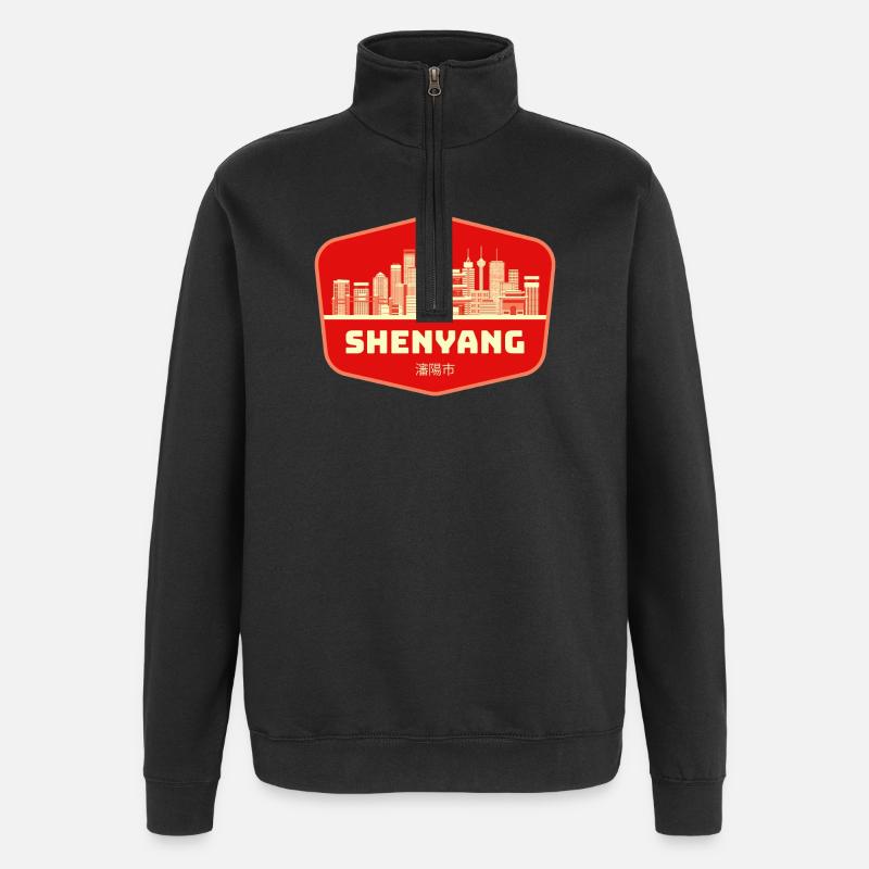 Shenyang Skyline Retro Abzeichen - Quarter-Zip-Sweatshirt - Schwarz