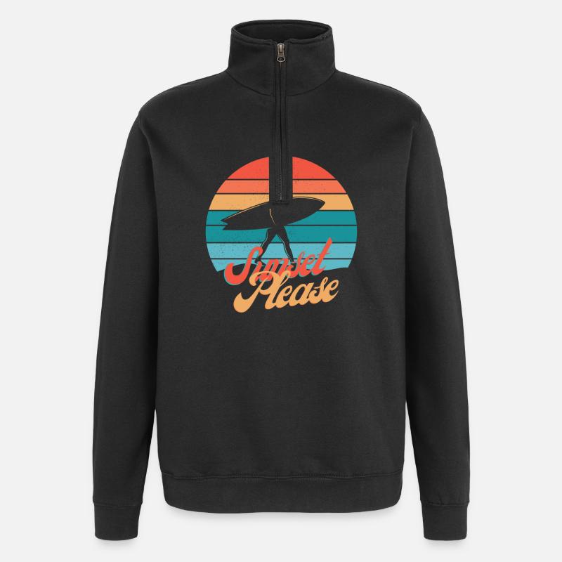 Sunset Surf Silhouette Rétro - Sweat à zip 1/4 - noir