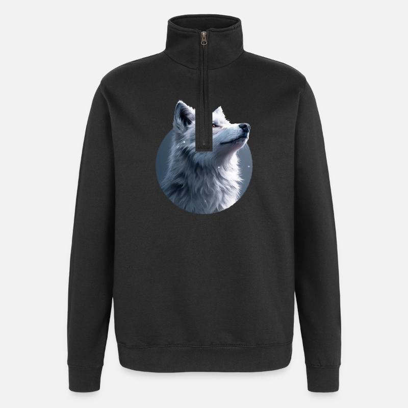 Weißer Wolf Illustration - Quarter-Zip-Sweatshirt - Schwarz