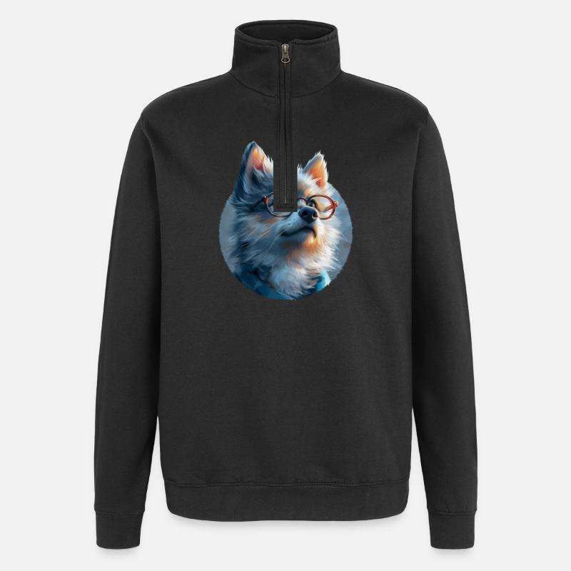 Illustration des Wolfes mit Brille - Quarter-Zip-Sweatshirt - Schwarz