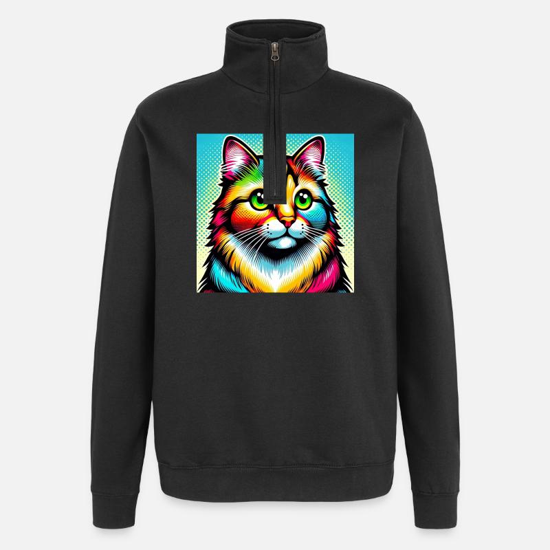 Chat Pop Art - Sweat à zip 1/4 - noir