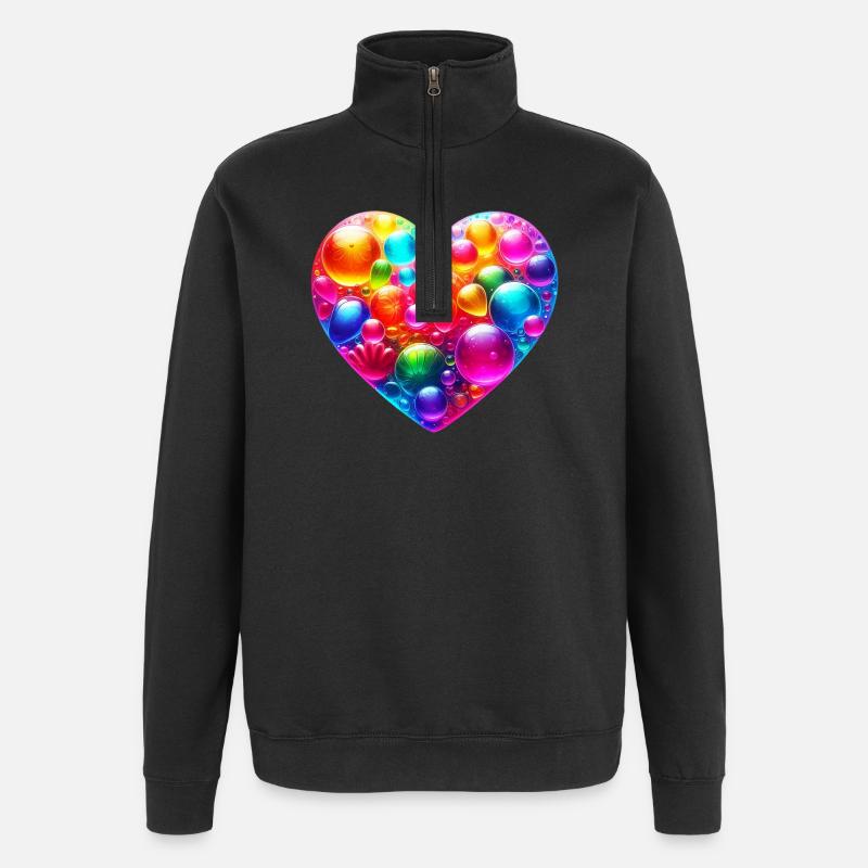 Buntes Herz - Quarter-Zip-Sweatshirt - Schwarz