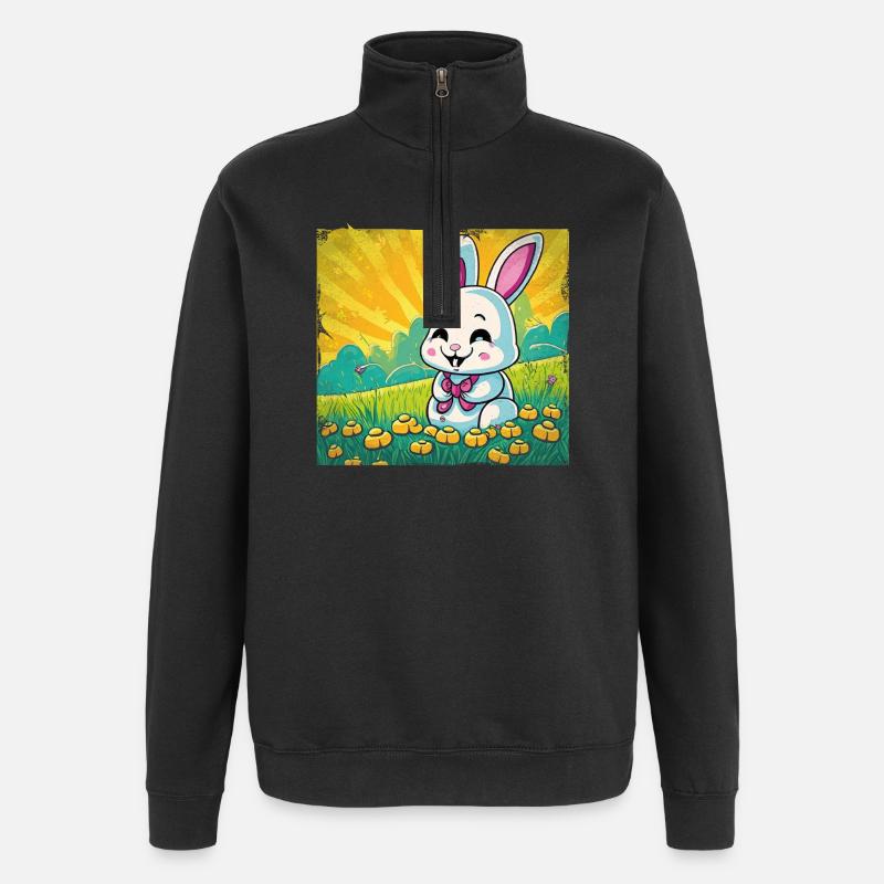 Hase comic style lustig - Quarter-Zip-Sweatshirt - Schwarz