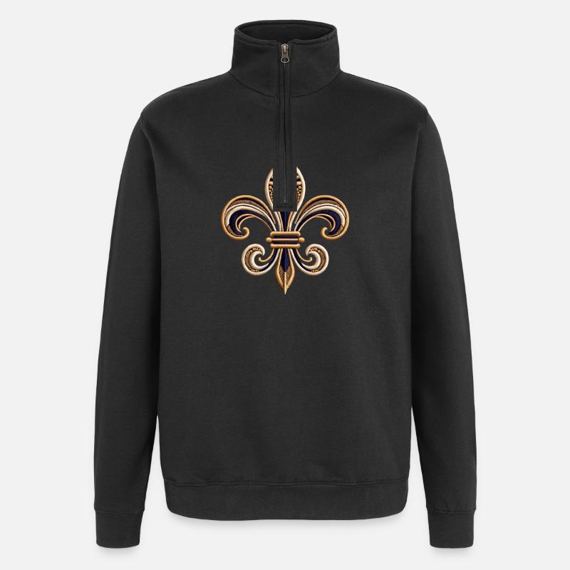 Elegant Fleur-de-Lis Embroidery Tee - Quarter-Zip Sweatshirt - black