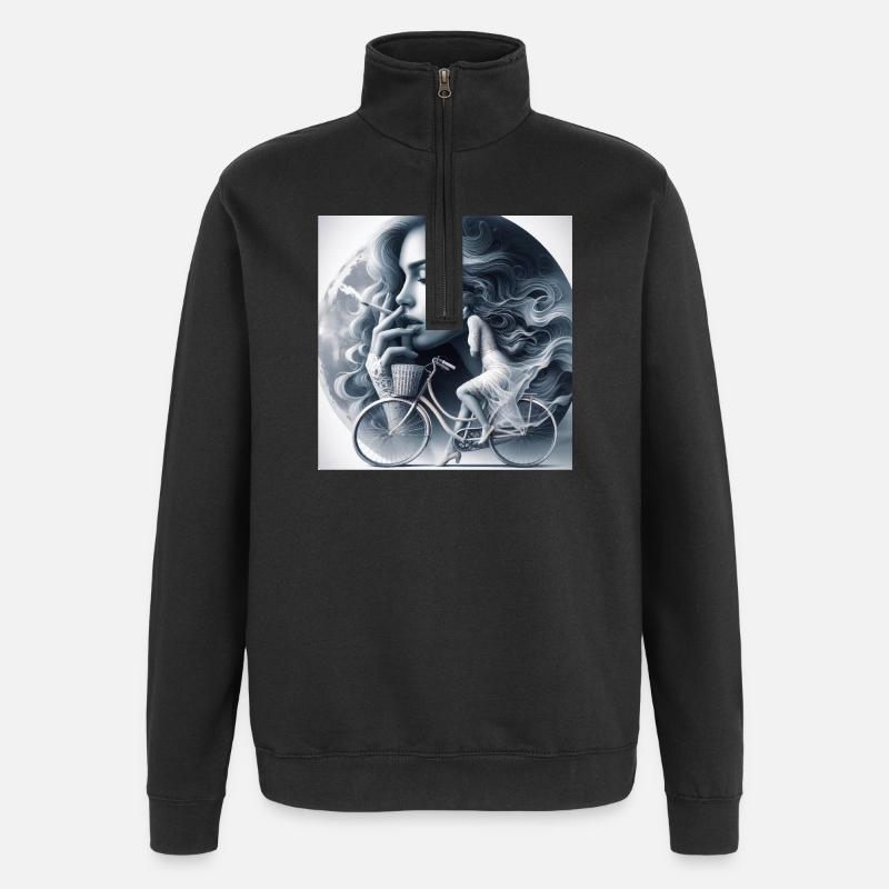 Verträumtes Mondschein-Radfahrer-Kunstwerk - Quarter-Zip-Sweatshirt - Schwarz