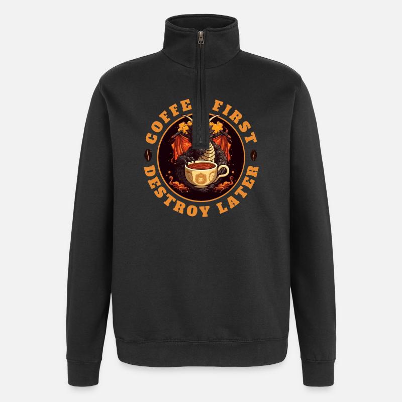 COFFEE FIRST - DESTROY LATER - Bluza z zamkiem 1/4 - czarny