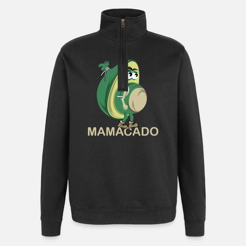 Mamacado avocado vegetable funny illustration icon - Quarter-Zip Sweatshirt - black