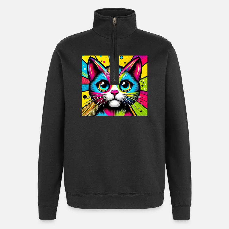 Chat Pop Art - Sweat à zip 1/4 - noir