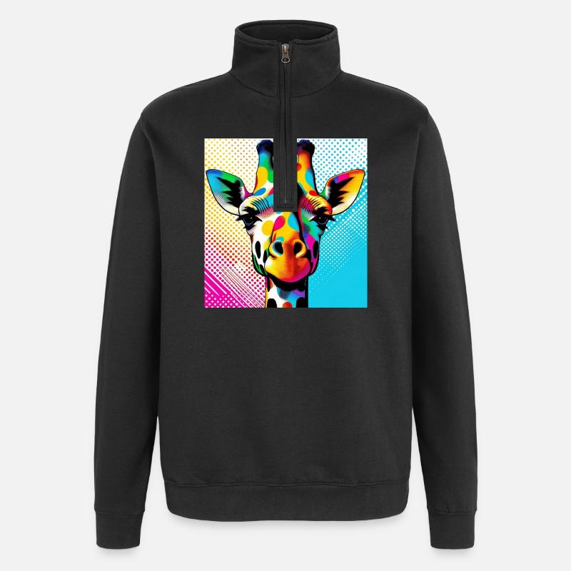 Girafe Pop Art - Sweat à zip 1/4 - noir