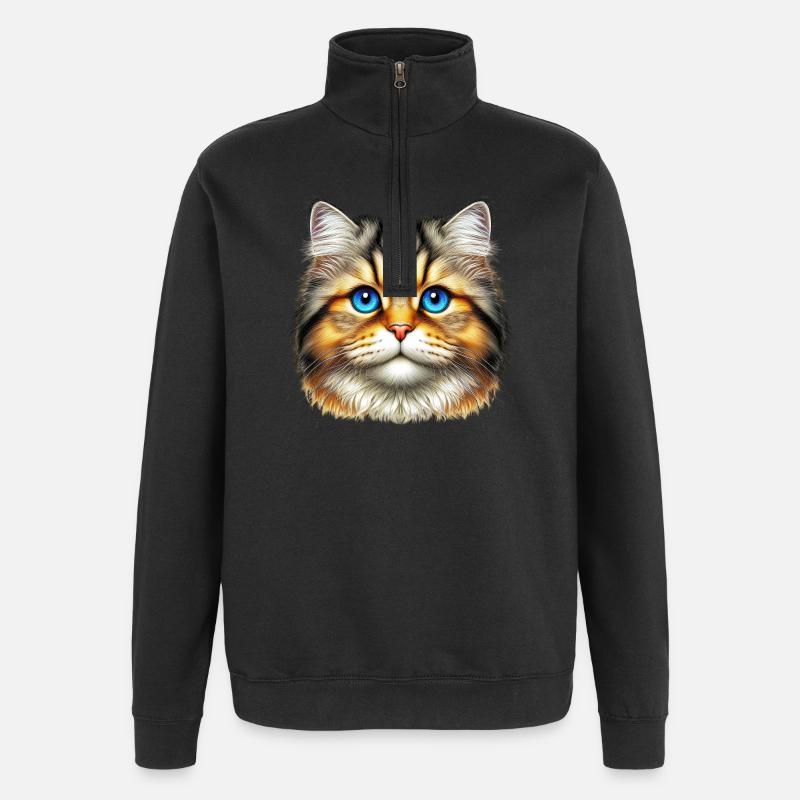 Katze - Quarter-Zip-Sweatshirt - Schwarz