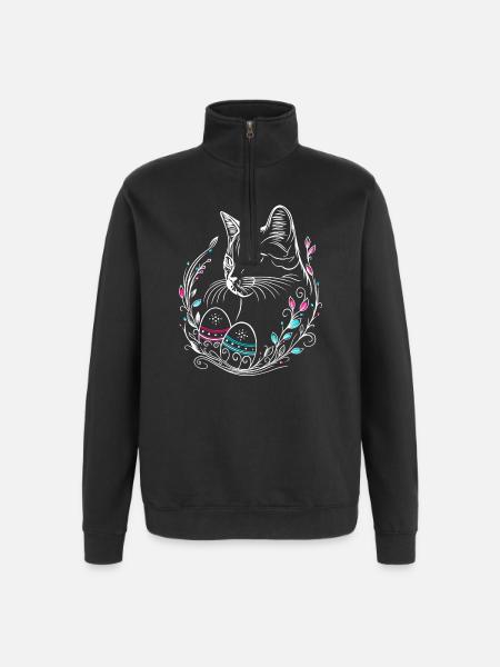 Cat Easter Easter Eggs Easter Cat - Quarter-Zip Sweatshirt - black