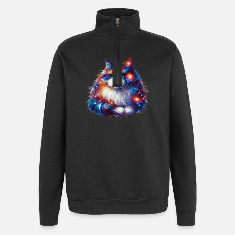 Katze - Quarter-Zip-Sweatshirt - Schwarz