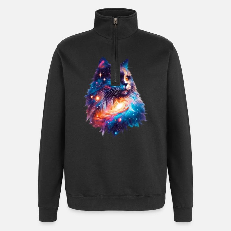 Katze - Quarter-Zip-Sweatshirt - Schwarz