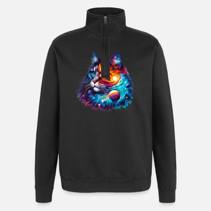 Katze - Quarter-Zip-Sweatshirt - Schwarz