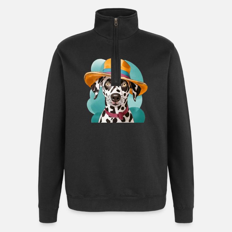 Drôle de dalmatien avec chapeau - Sweat à zip 1/4 - noir