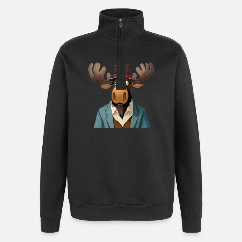 élan drôle dans un chapeau - Sweat à zip 1/4 - noir