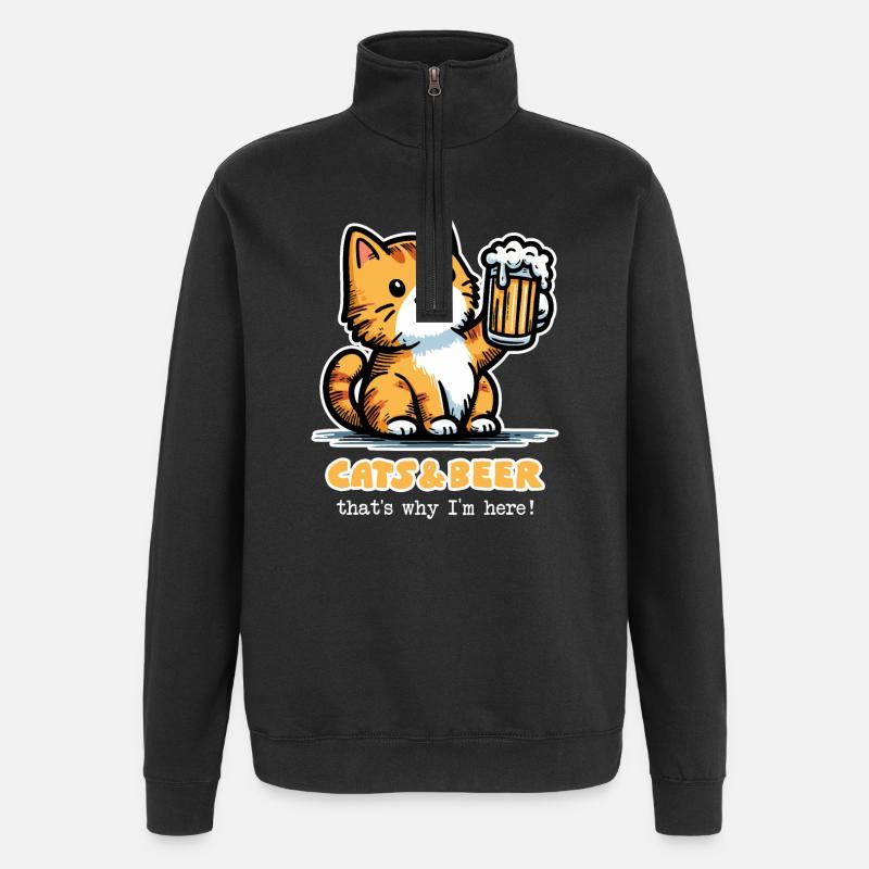 Chats et bière 2 (foncé) - Sweat à zip 1/4 - noir