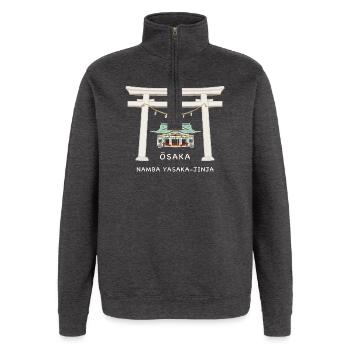 Osaka Japan, Namba Yasaka-jinja Torii Drawing - Quarter-Zip Sweatshirt - charcoal grey - Front - AI Model Female 172 light (172cm) & AI Model Male 178 dark (178cm)
