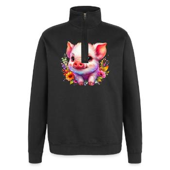 Porcelet porcelet - Sweat à zip 1/4 - noir - Devant - AI Model Female 172 light (172cm) & AI Model Male 178 dark (178cm)