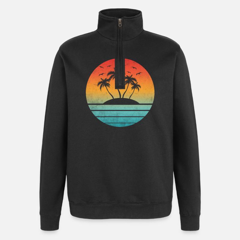 Tropical Sunset Round Palm Island - Quarter-Zip Sweatshirt - black