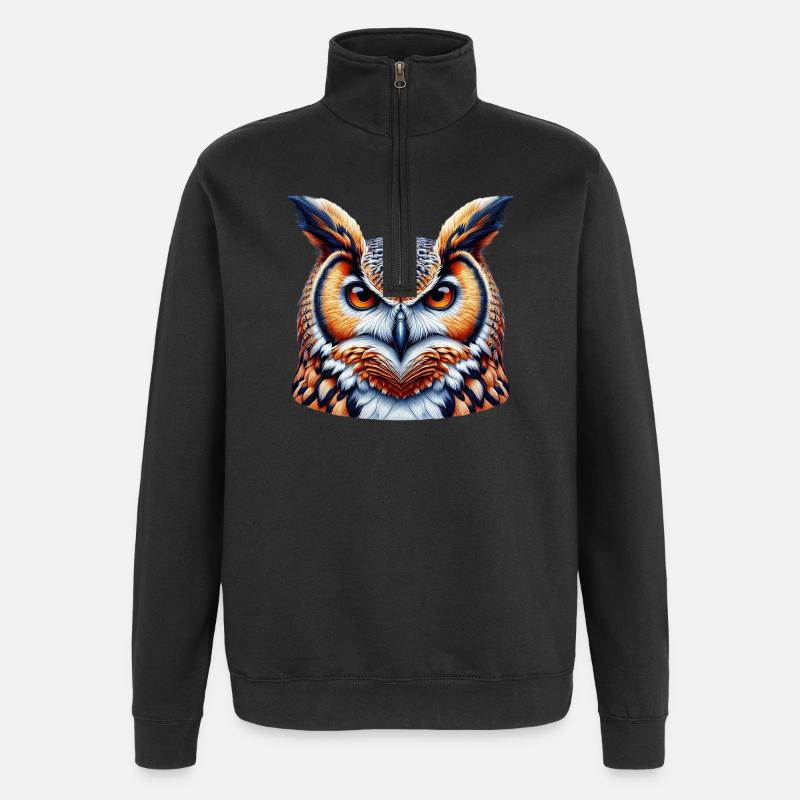 Eule - Quarter-Zip-Sweatshirt - Schwarz