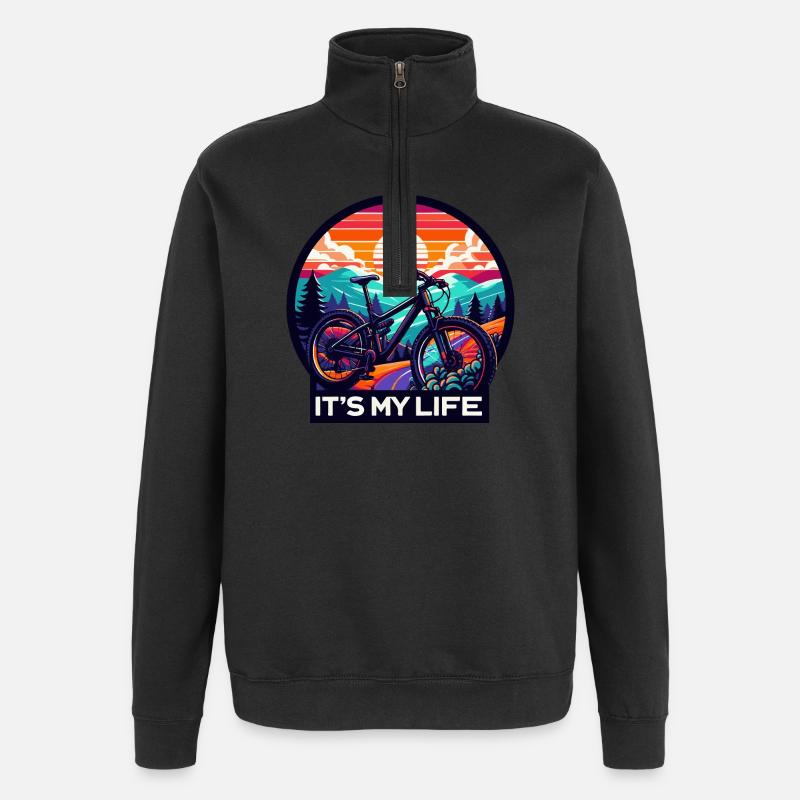 Sunset Mountain Bike Adventure Design - Sweat à zip 1/4 - noir
