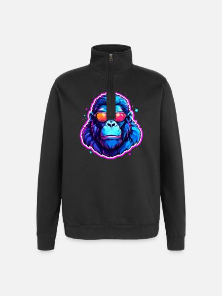 A cool gorilla with sunglasses - Quarter-Zip Sweatshirt - black
