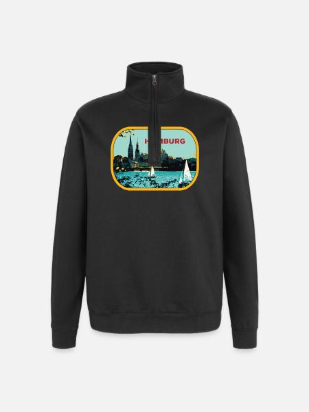 Fluss Hamburg: Segelboot-Illustration - Quarter-Zip-Sweatshirt - Schwarz