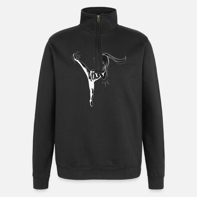 Chibi Girl with kick - white - Quarter-Zip Sweatshirt - black