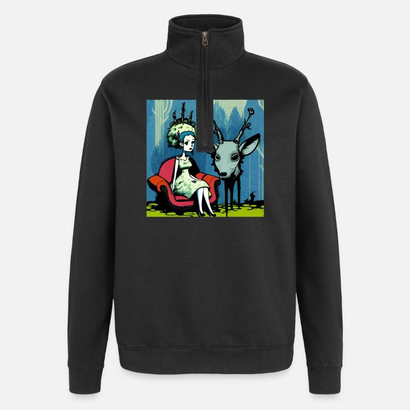 Psychedelic deer 01 - Quarter-Zip Sweatshirt - black