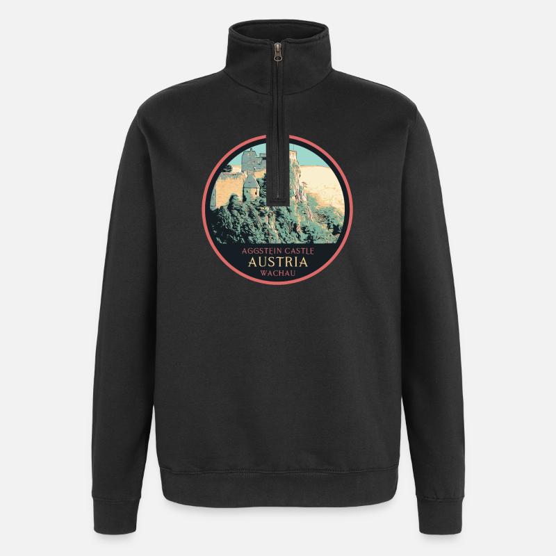 illustration Château d'Aggstein, Wachau, Autriche - Sweat à zip 1/4 - noir