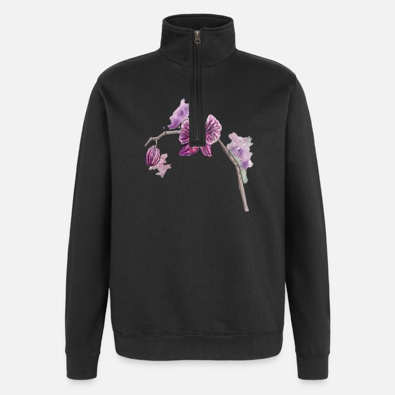 Orchidée - Plante - Fleur - Sweat à zip 1/4 - noir