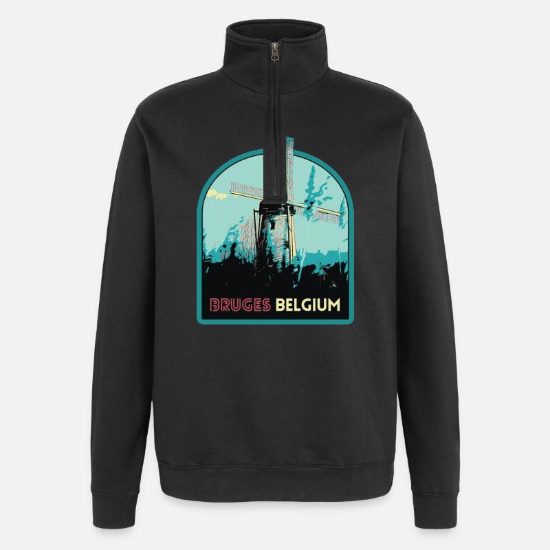 Illustration Windmühle bei Brügge - Quarter-Zip-Sweatshirt - Schwarz