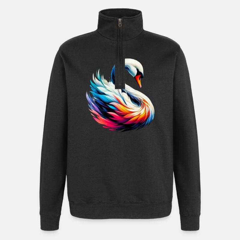 Schwan - Quarter-Zip-Sweatshirt - Schwarz