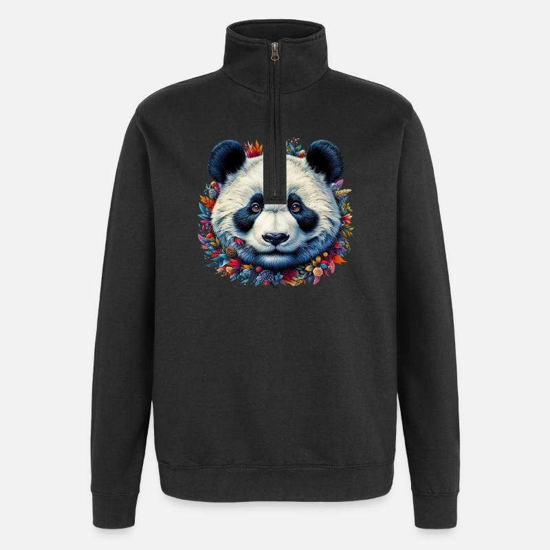 Panda - Quarter-Zip-Sweatshirt - Schwarz