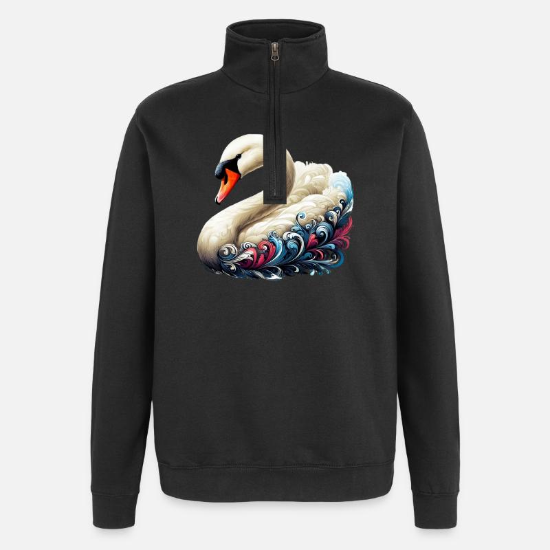 Cygne - Sweat à zip 1/4 - noir