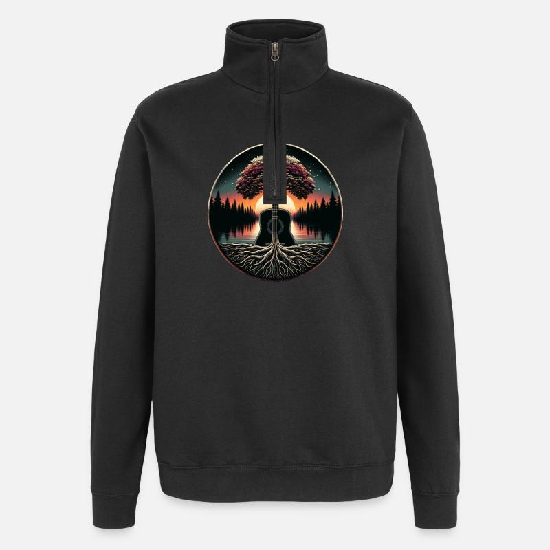 Abstrakte Gitarre im Wald - Quarter-Zip-Sweatshirt - Schwarz
