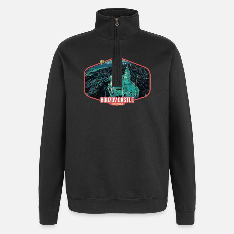 Illustration Schloss Bouzov in Tschechien - Quarter-Zip-Sweatshirt - Schwarz