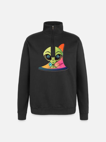 Vagues extraterrestres dans l’espace néon - Sweat à zip 1/4 - noir
