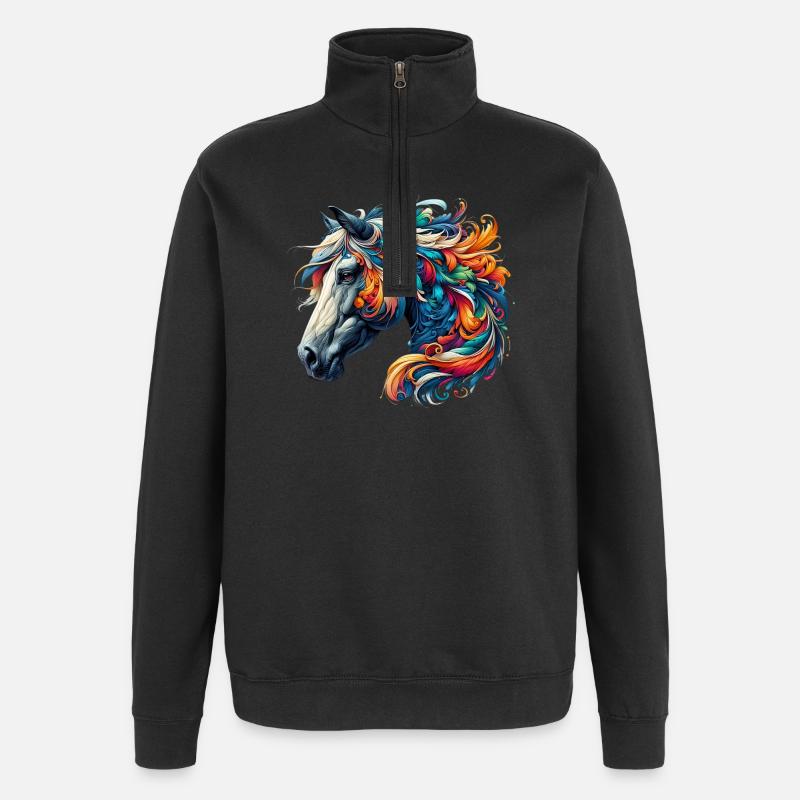 Pferd - Quarter-Zip-Sweatshirt - Schwarz