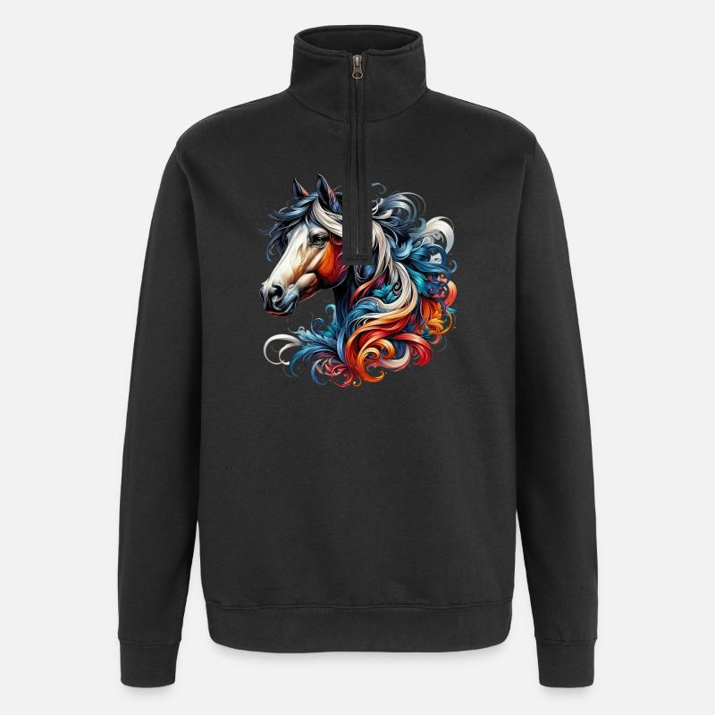 Pferd - Quarter-Zip-Sweatshirt - Schwarz