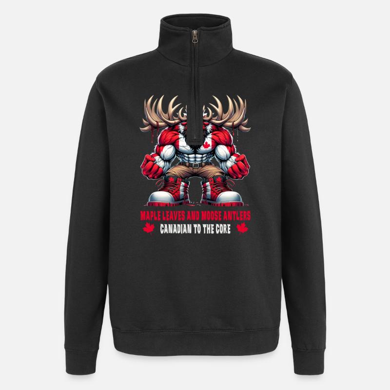 Kanada Elch Design - Quarter-Zip-Sweatshirt - Schwarz