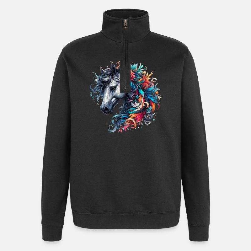 Pferd - Quarter-Zip-Sweatshirt - Schwarz