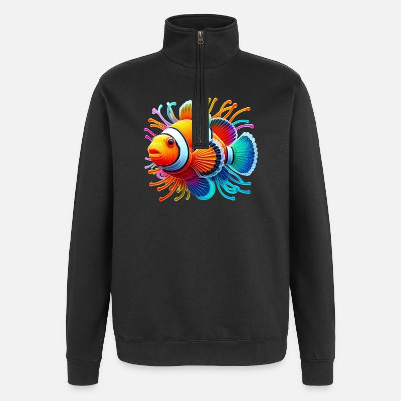 Poisson-clown - Sweat à zip 1/4 - noir