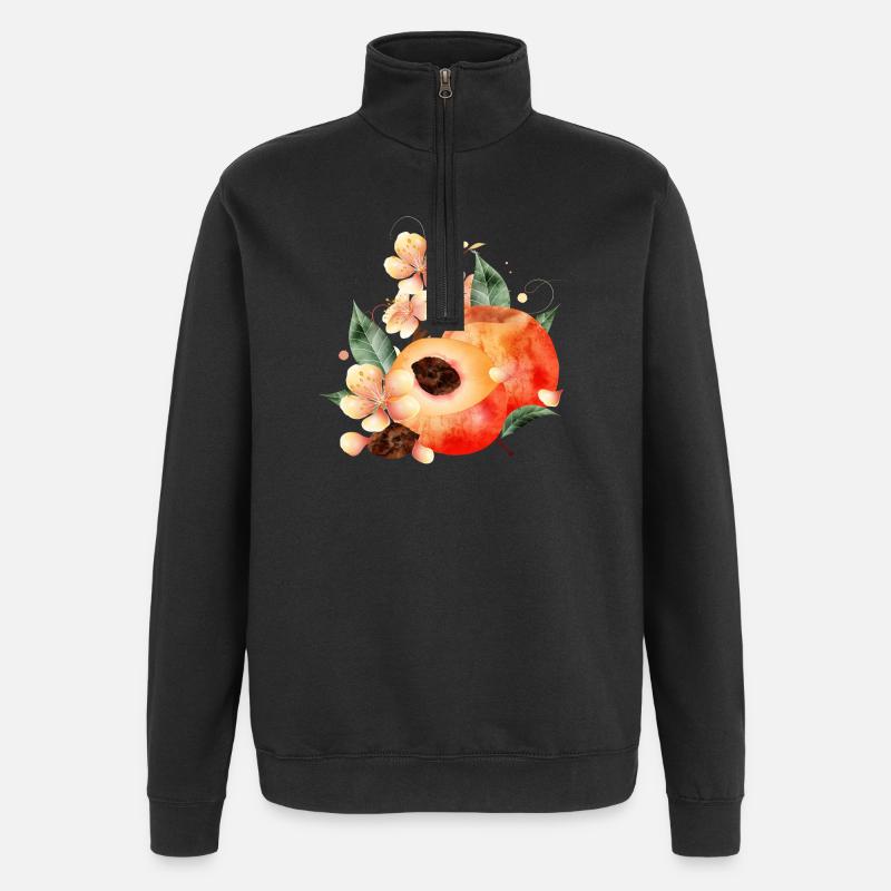 Pfirsichhälfte,Pfirsiche,Blätter & Pfirsichblüten - Quarter-Zip-Sweatshirt - Schwarz